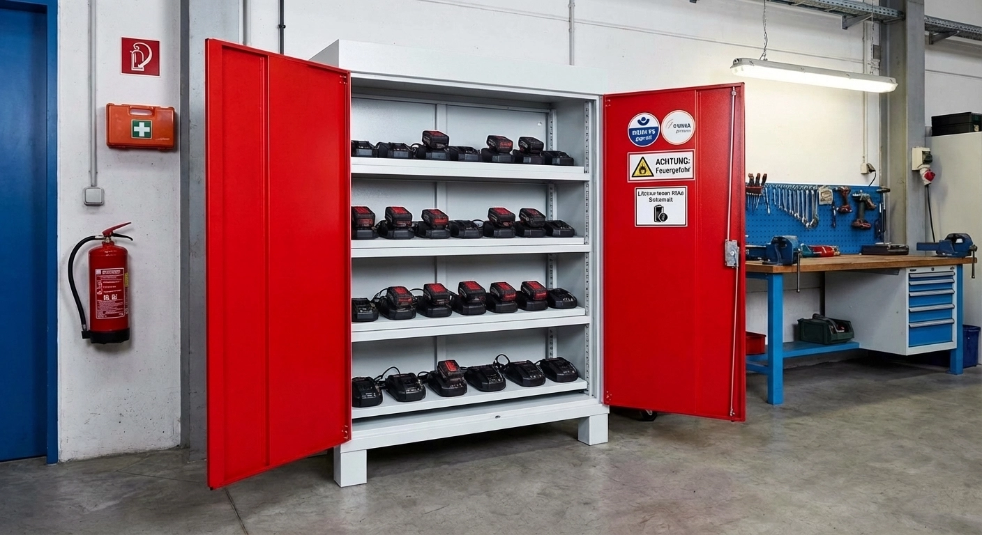 Akkuladeschränke: Lithium-Ionen-Sicherheit nach DGUV und VDMA 24994