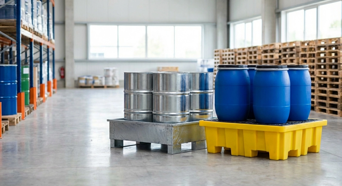 Auffangwannen 2026: Stahl vs. Kunststoff — Materialwahl und ÜHP-Zulassung