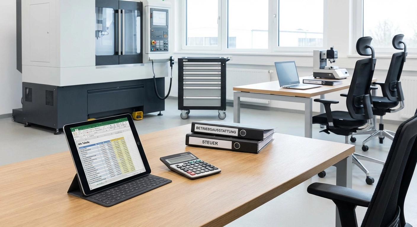 Betriebsausstattung steuerlich abschreiben 2026: AfA-Tabelle, GWG, degressive Abschreibung und Praxistipps
