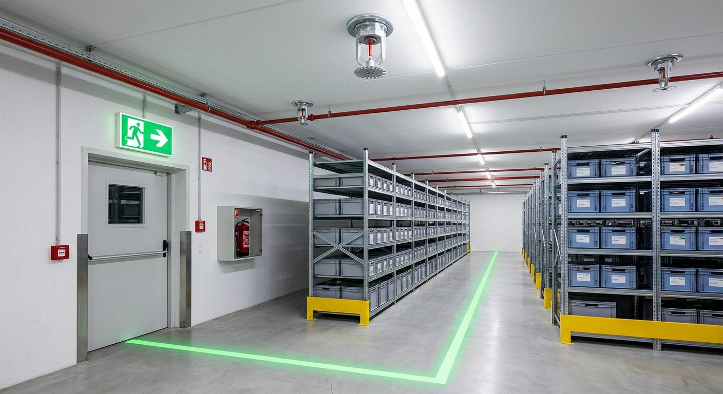 Brandschutz im Lager: ASR A2.2, Sprinkleranlage und Fluchtwegeplanung — Pflichten für Betreiber