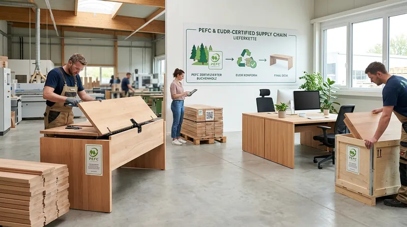 Gestapelte Buchen-Massivholzplatten für Werkbänke in einer Fertigungshalle