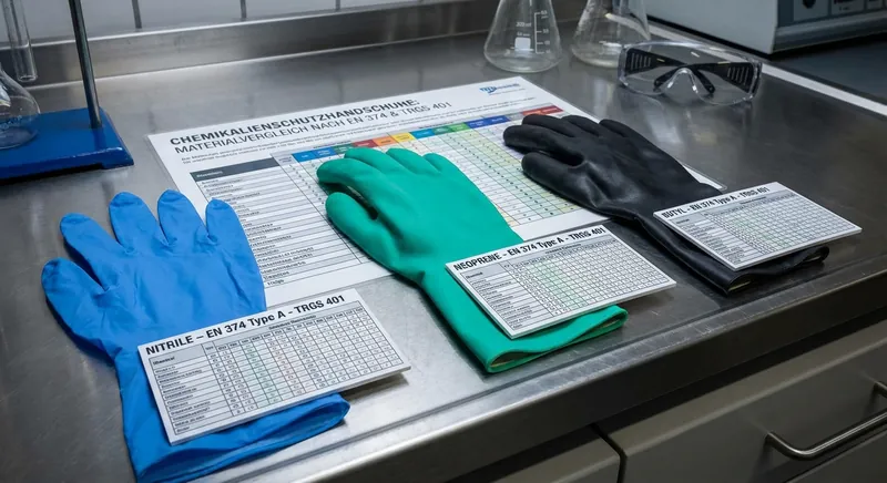 Laborarbeiter mit Chemikalienschutzhandschuhen beim Umgang mit einer Chemikalienflasche