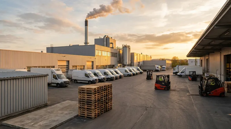 Gasbetriebener Hallenheizstrahler und Dieselstapler in einer Lagerhalle als Beispiele für CO2-bepreiste Energie im Betrieb