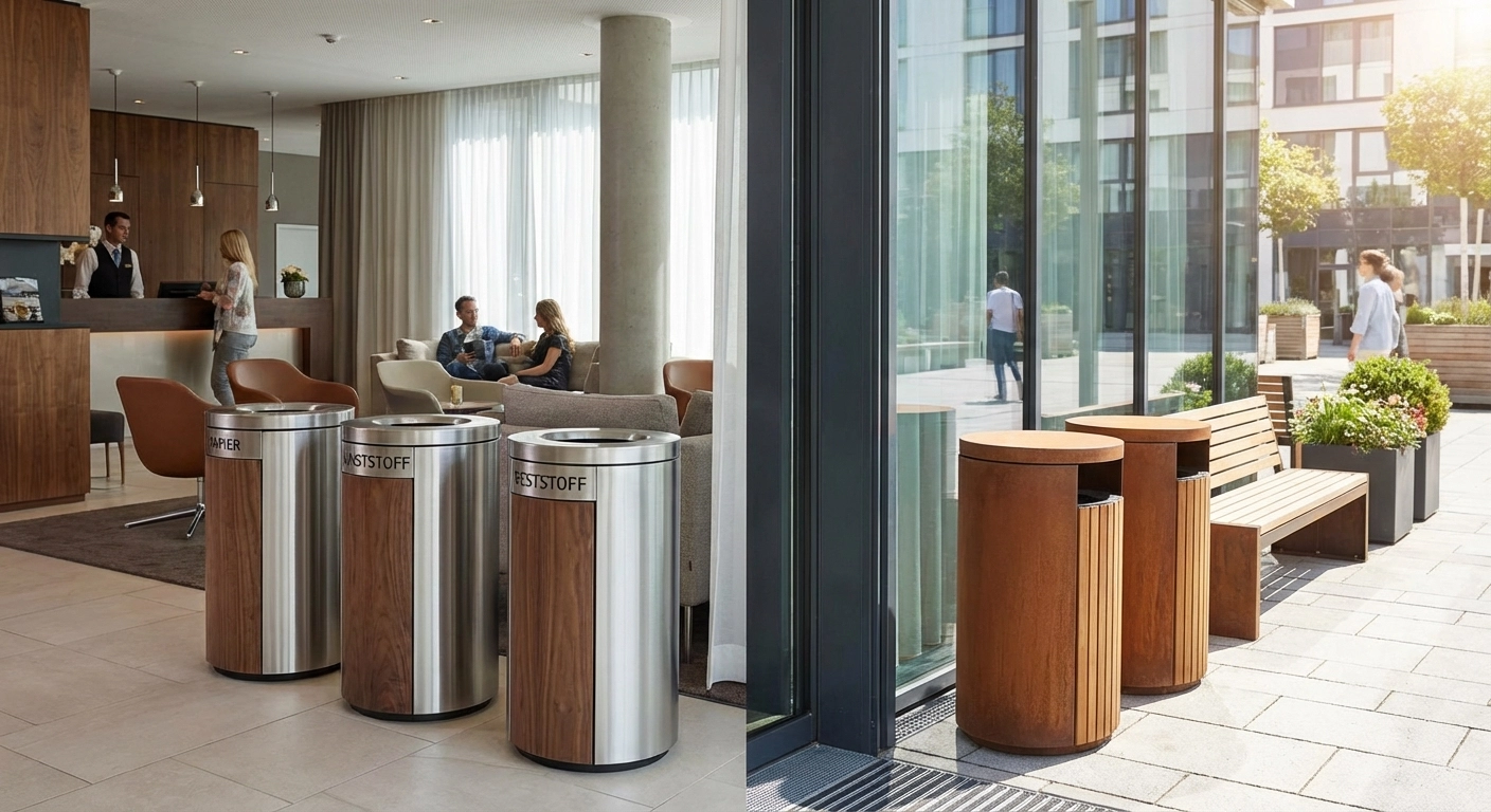 Dekorative Abfallbehälter für Empfang, Lobby und Außenbereich: Ästhetik und Recycling vereinen