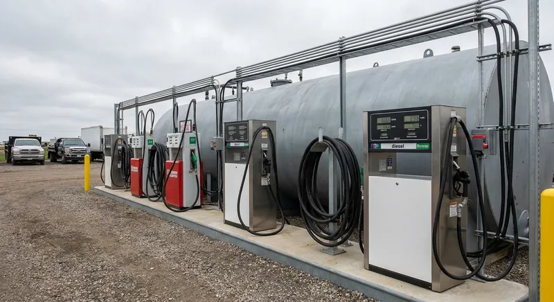 CEMO Cematic Flügelzellenpumpe mit Zählwerk und Automatik-Zapfpistole an einem stationären CUBE-Dieseltank