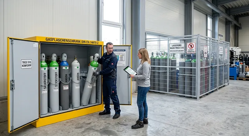 Druckgasflaschen lagern nach TRGS 510 und EN 14470 2