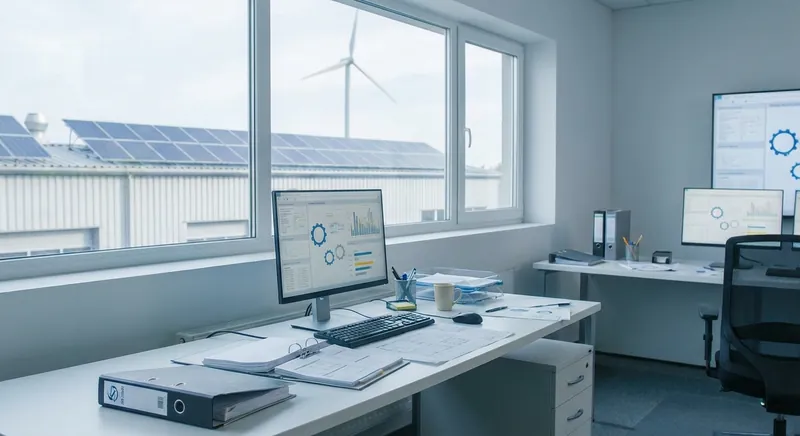 Energieberater mit Tablet und Wärmebildkamera prüft eine Industrieanlage im Rahmen eines Energieaudits
