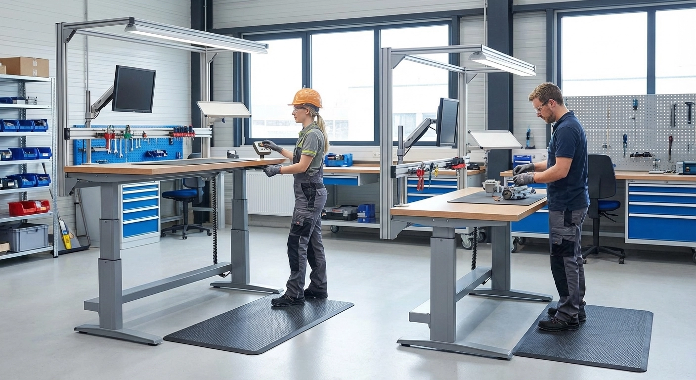 Ergonomische Arbeitsplätze in der Industrie: Werkbank, Höhenverstellung und Ermüdungsprävention