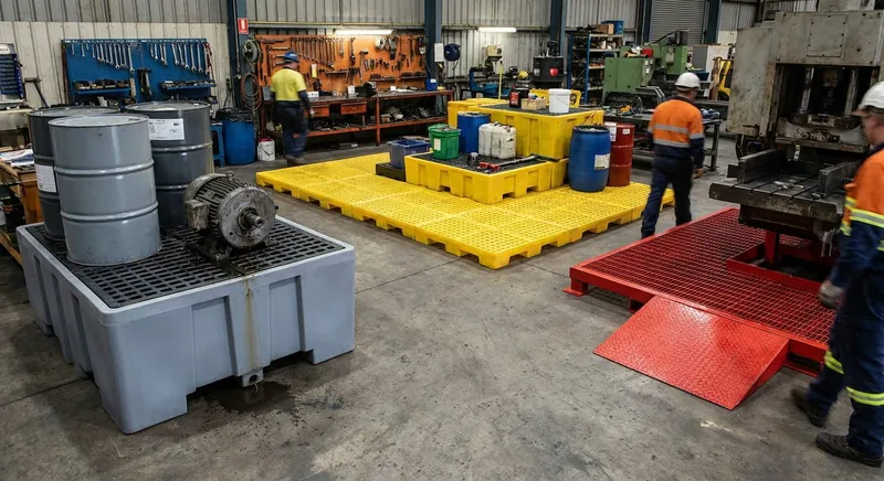 Flächenschutzsysteme für Werkstatt und Produktion: Modulare Bodenschutzwannen statt baulicher Wannen