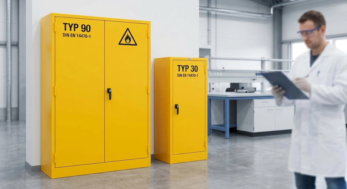 Gefahrstoffschränke nach DIN EN 14470: Typ 30 vs. Typ 90 im Vergleich