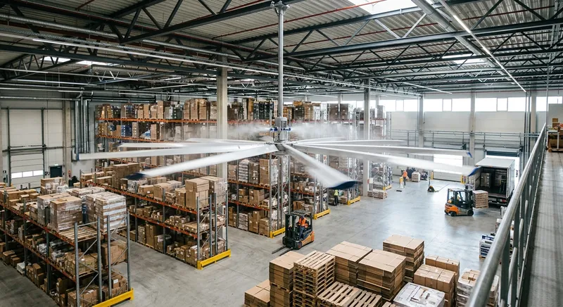 Halle & Lager kühlen [2026]: Industrieventilator, HVLS & Adiabatik