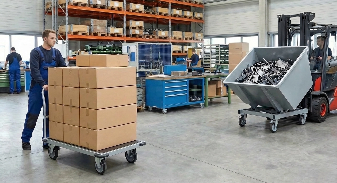 Innerbetrieblicher Transport: Plattformwagen, Etagenwagen und Kippbehälter im Vergleich