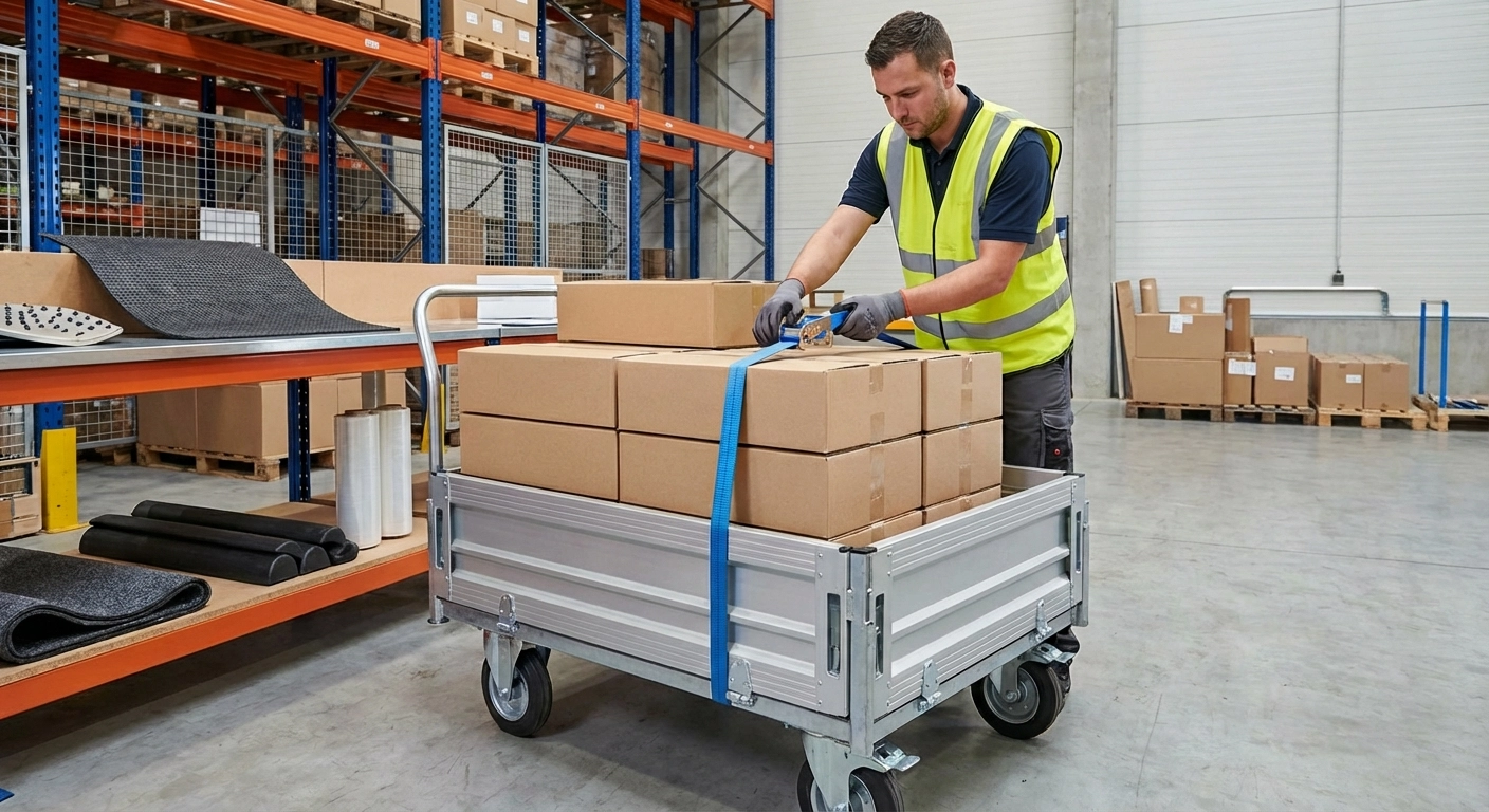 Ladungssicherung auf Transportwagen: Physik, Normen und Praxis für den innerbetrieblichen Transport