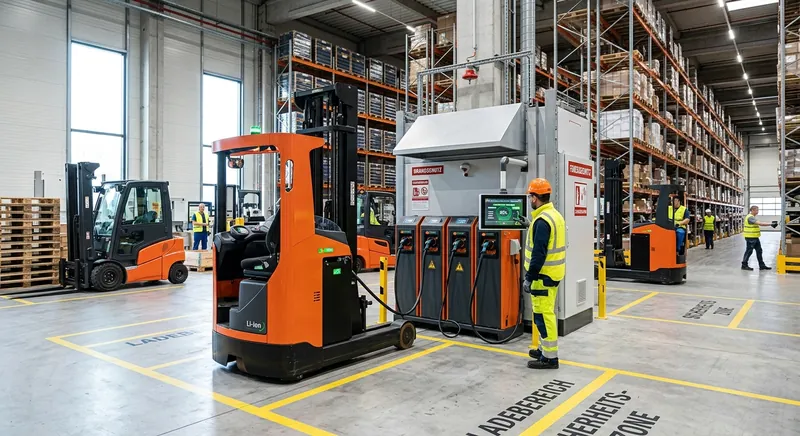 Lithium-Ionen-Ladeinfrastruktur für Stapler: Opportunity Charging, Brandschutz und Planung
