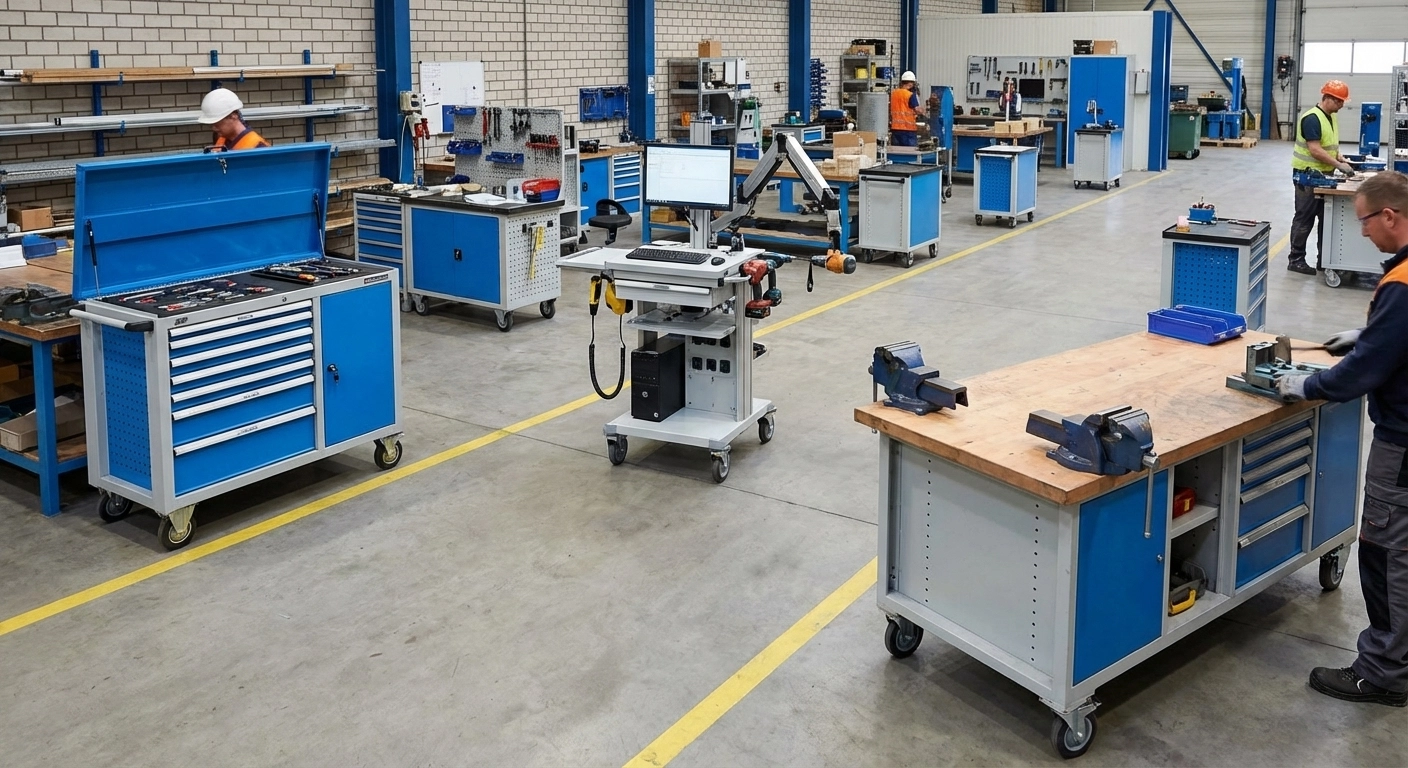 Mobile Arbeitsplätze: Werkstattwagen und fahrbare Kompaktwerkbänke für die Industrie