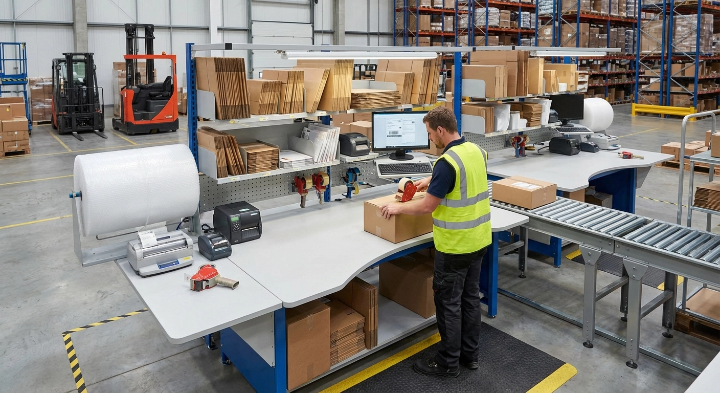 Packtisch im Versand: Verpackungsarbeitsplatz für E-Commerce und B2B richtig einrichten