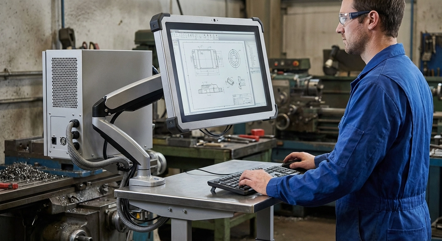 PC-Arbeitsplatz in der Werkstatt 2026: Staubschutz, Industriemonitore, IP-Schutzarten und Ergonomie