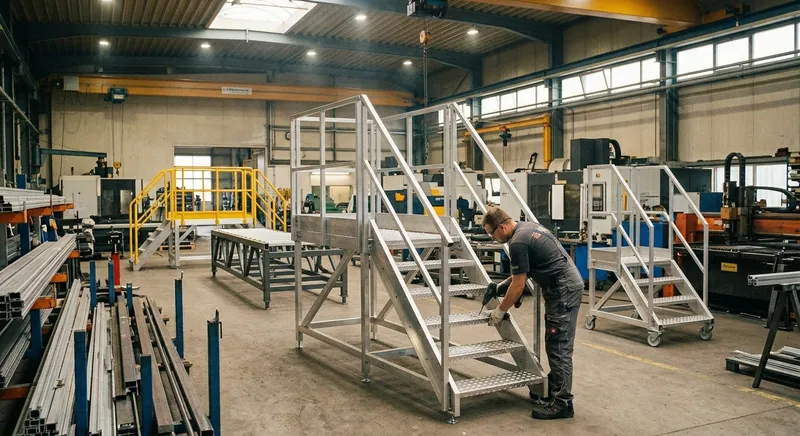 Plattformtreppen und Überstiege für Produktion: Fahrbar, stationär oder klappbar? [2026]