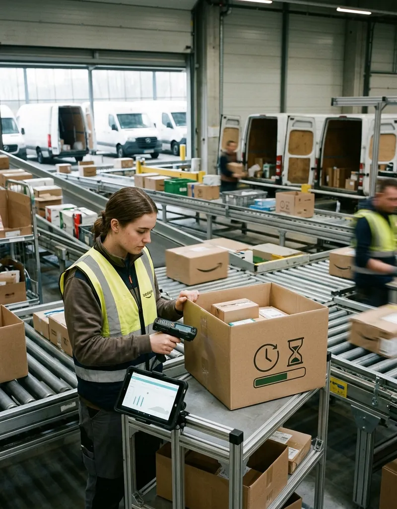 Versandkarton mit Papierpolster auf Packtisch, Bezug zur PPWR-Leerraumregel