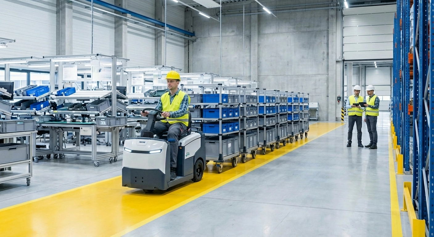 Routenzüge in der Lean-Produktion: Planung, Taktung, Anhängerkonzepte und ROI-Berechnung