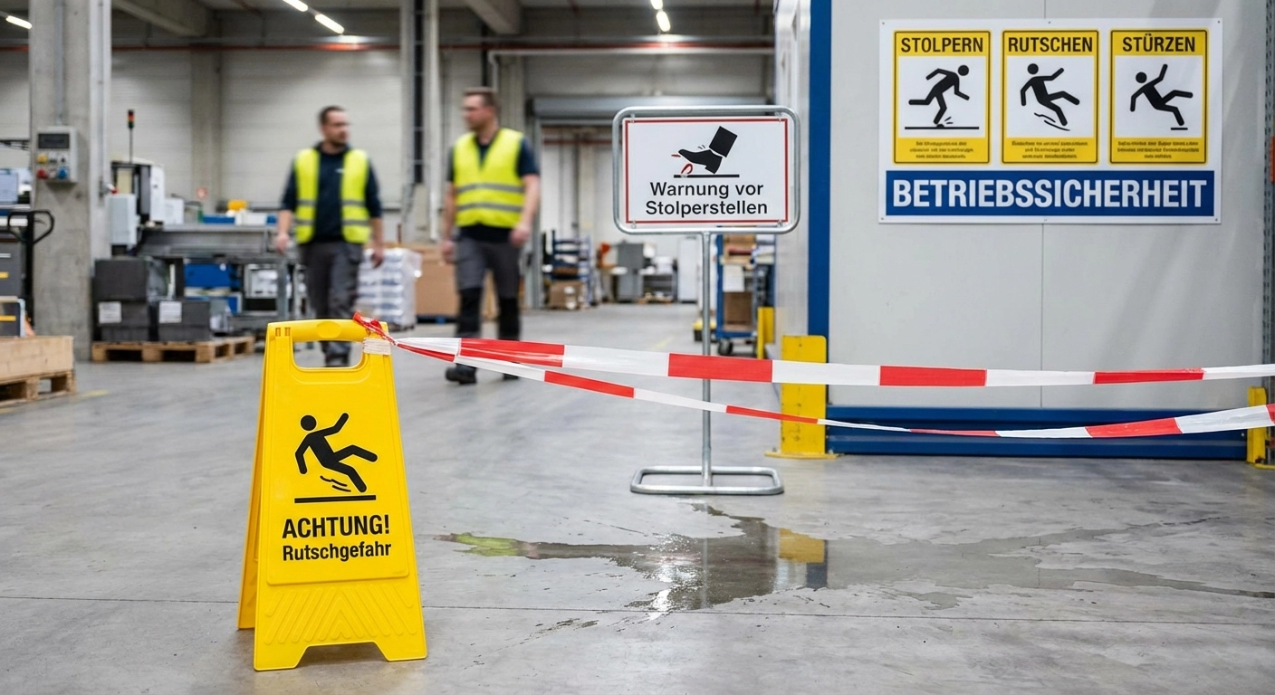 Stolpern, Rutschen, Stürzen vermeiden: Warnschilder, Absperrsysteme und Spill-Management im Betrieb