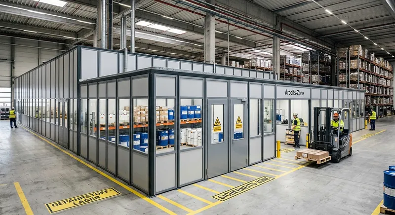 Lagerbereiche trennen ohne Umbau: Trennwandsysteme für Sicherheit, Gefahrstoff-Zonen und Prozessordnung