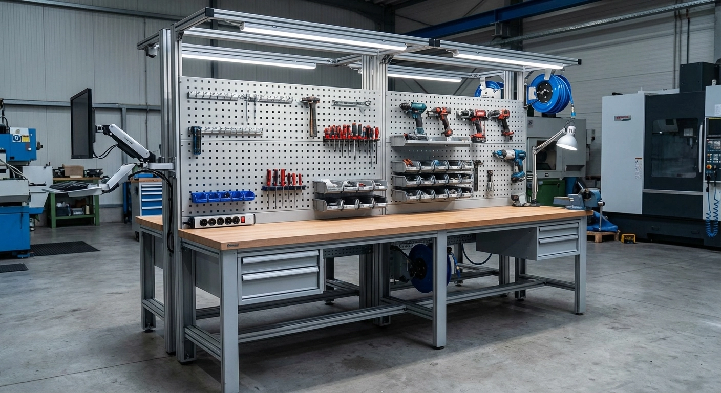 Vom Arbeitstisch zur kompletten Werkstation: Was Systemaufbauten, Beleuchtung und Zubehör verändern