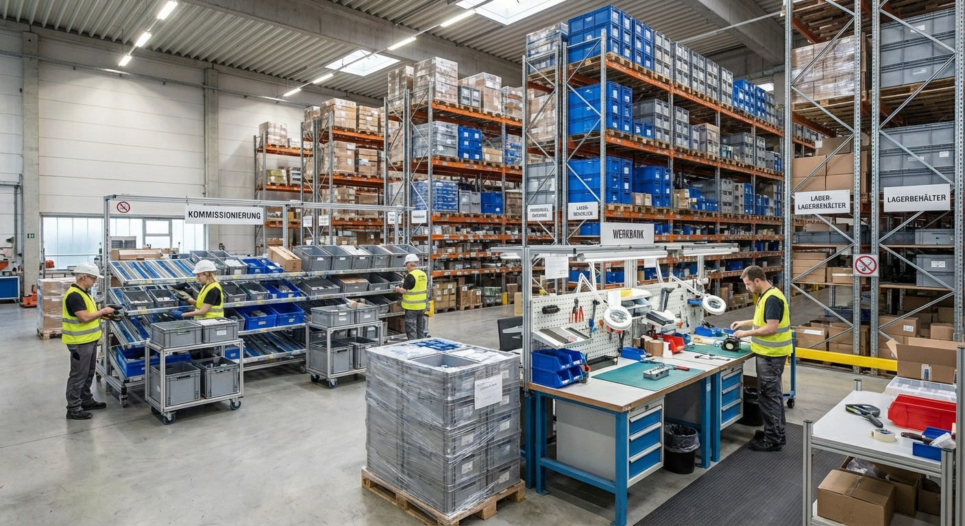 Lager — Regalsysteme, Lagerbehälter, Kommissionierung & Werkbänke